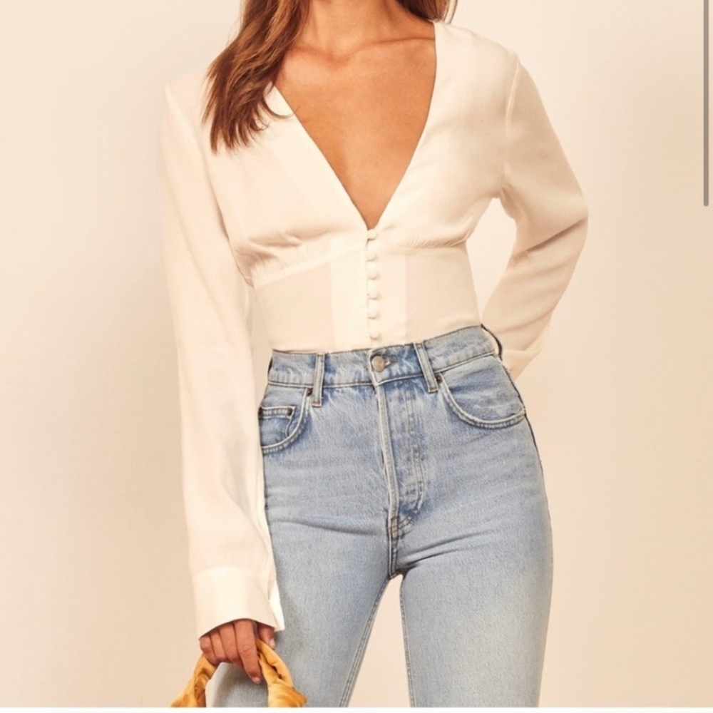 REFORMATION Ivory Fulham long sleve blouse size XL